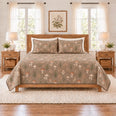 Dusty Taupe Mushroom & Fern Quilt Set, Woodland Bedding, Gift for Nature Lovers