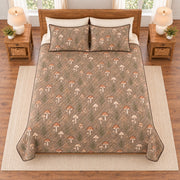 Dusty taupe mushroom and fern quilt set overhead view