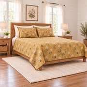 Muted mustard honeybee and clover quilt set left angle