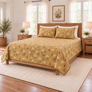 Muted mustard honeybee and clover quilt set right angle