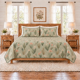 Desert Sage Cactus Blossom Quilt Set, Southwestern Bedding, Gift for Cactus Lovers