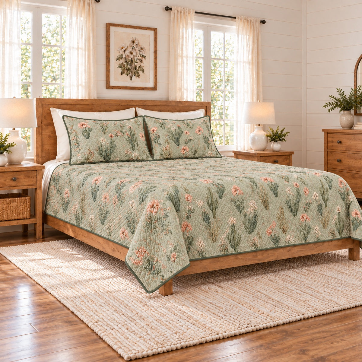 Desert sage cactus blossom quilt set left angle