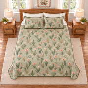 Desert sage cactus blossom quilt set overhead view