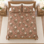 Muted clay olive protea botanical quilt set overhead view