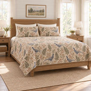 Warm linen indigo pheasant fern quilt set left angle