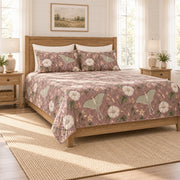 Dusty mauve luna moth moonflower quilt set left angle