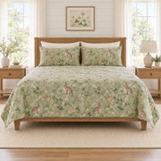 Soft sage rabbit clover meadow quilt set front view