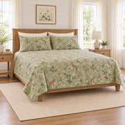 Soft sage rabbit clover meadow quilt set left angle
