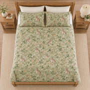 Soft sage rabbit clover meadow quilt set overhead view