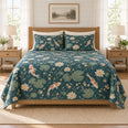 Deep Teal Koi Water Lily Quilt Set, Pond Bedding, Gift for Koi Keepers