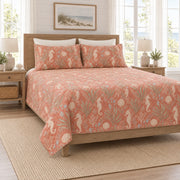 Muted coral seahorse and seagrass quilt set left angle