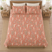Muted coral seahorse and seagrass quilt set overhead view