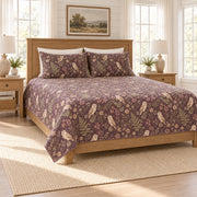 Smoky plum owl and fern quilt set left angle