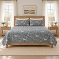 Dusty Denim Horse Wildflower Quilt Set, Meadow Bedding, Gift for Horse Owners