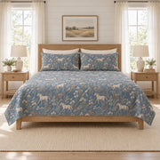 Dusty denim horse and wildflower quilt set front view
