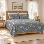 Dusty denim horse and wildflower quilt set left angle