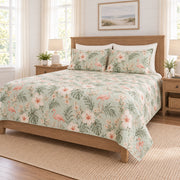 Muted mint flamingo and hibiscus quilt set right angle