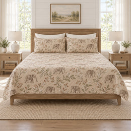 Warm Sand Elephant Acacia Quilt Set, Safari Bedding, Gift for Elephant Lovers