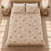 Warm sand elephant and acacia quilt set overhead view