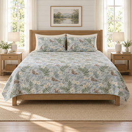 Misty Blue River Otter Fern Quilt Set, Woodland Bedding, Gift for Otter Lovers