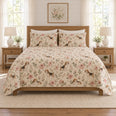 Warm Oatmeal Beagle & Garden Rose Quilt Set, Gift for Beagle Owners