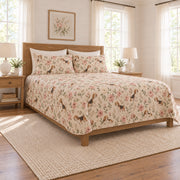 Warm oatmeal Beagle and garden rose quilt set left angle view