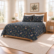 Smoky navy moose and pinecone quilt set right angle view