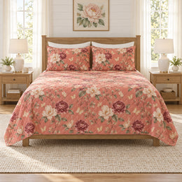 Soft Coral Butterfly & Peony Quilt Set, Gift for Butterfly and Peony Lovers