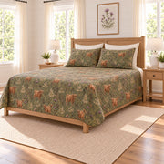 Muted olive Highland cow and thistle quilt set right angle