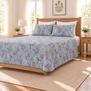 Dusty blue hummingbird and fuchsia quilt set right angle