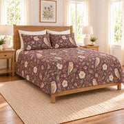 Muted plum barn owl and moonflower quilt set left angle