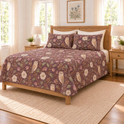 Muted plum barn owl and moonflower quilt set right angle