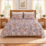 Dusty lavender Fawn and anemone quilt set front view