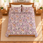Dusty lavender Fawn and anemone quilt set overhead view