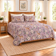 Dusty lavender Fawn and anemone quilt set left angle