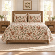 Warm Stone Squirrel and Camellia quilt set front view