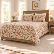 Warm Stone Squirrel and Camellia quilt set right angle view