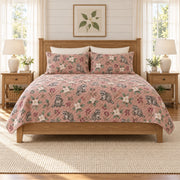 Dusty Rose Raccoon and Trillium quilt set front view