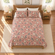 Dusty Rose Raccoon and Trillium quilt set overhead view