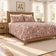 Dusty Rose Raccoon and Trillium quilt set left angle view