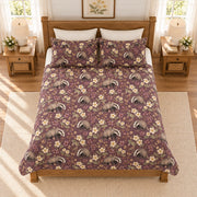 Smoky plum European badger and primrose quilt set elevated overhead view