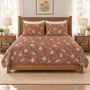 Dusty rose hedgehog and apple blossom quilt set, front hero view