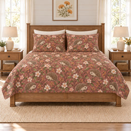 Dusty Rose Hedgehog & Apple Blossom Quilt Set, Gift for Hedgehog Fans