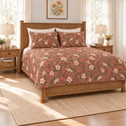 Dusty rose hedgehog and apple blossom quilt set, left angle view