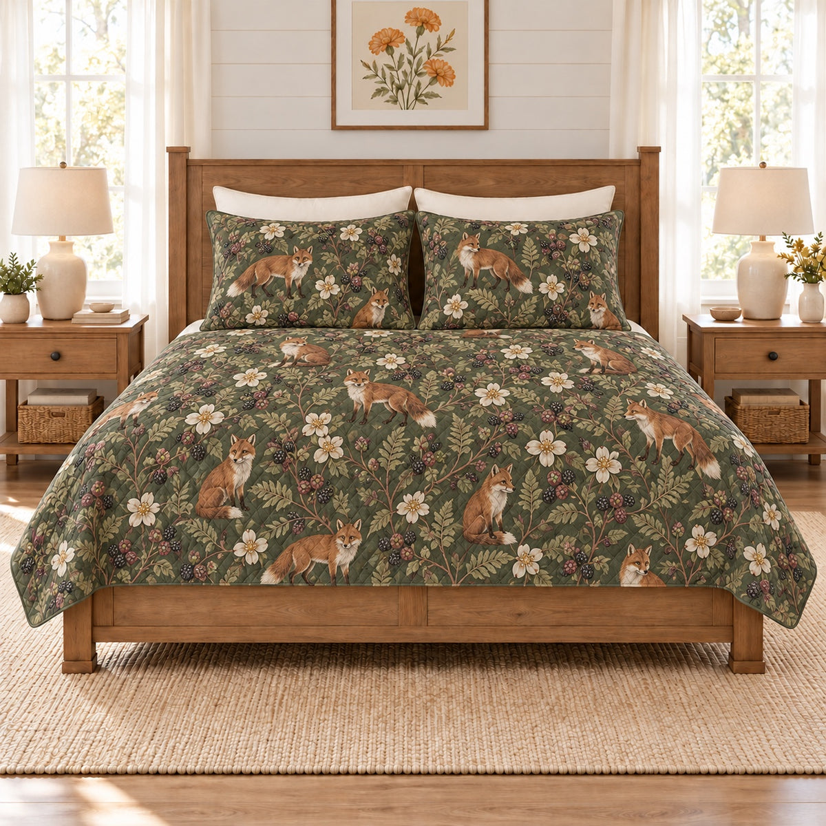 Deep sage fox and blackberry quilt set front view