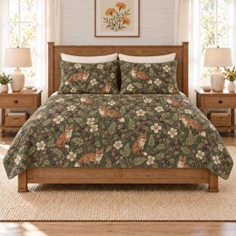 Deep Sage Fox & Blackberry Quilt Set, Gift for Fox and Blackberry Fans