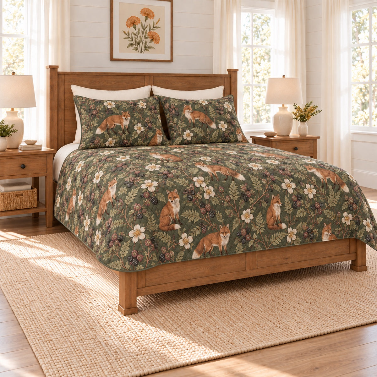 Deep sage fox and blackberry quilt set left angle