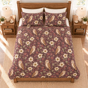 Smoky plum barn owl and hellebore quilt set overhead view