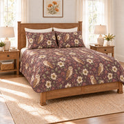 Smoky plum barn owl and hellebore quilt set left angle