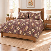 Smoky plum barn owl and hellebore quilt set right angle